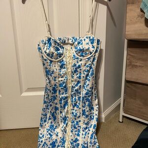Bershka Blue and White Floral Mini Dress